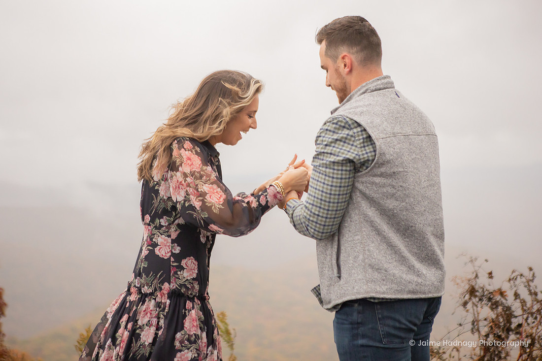 Surprise proposal photography near Asheville on the Blue Ridge Parkway