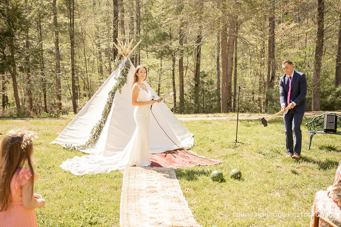 Watermelon Smashing Ceremony at Wedding | Asheville Photographer
