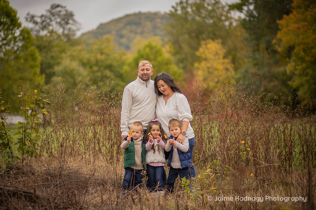 Outdoor Family Photos in Asheville with 4 Year Old Triplets