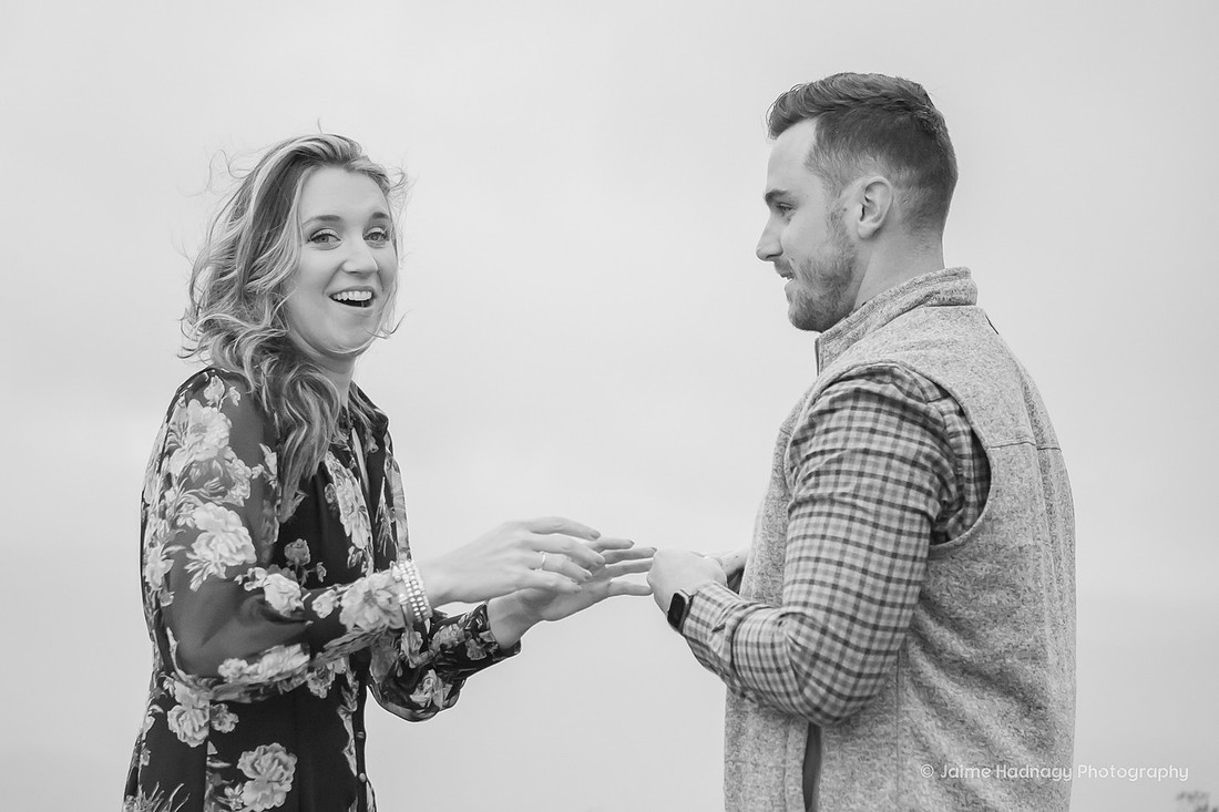 Foggy rainy engagement photos Asheville surprise proposal photographer
