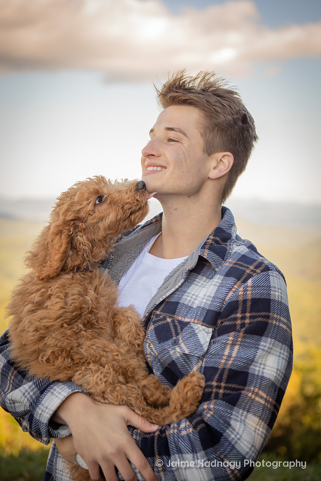 Labradoodle Puppy in Family Photos in the Mountains | Asheville Family Pet Photographer