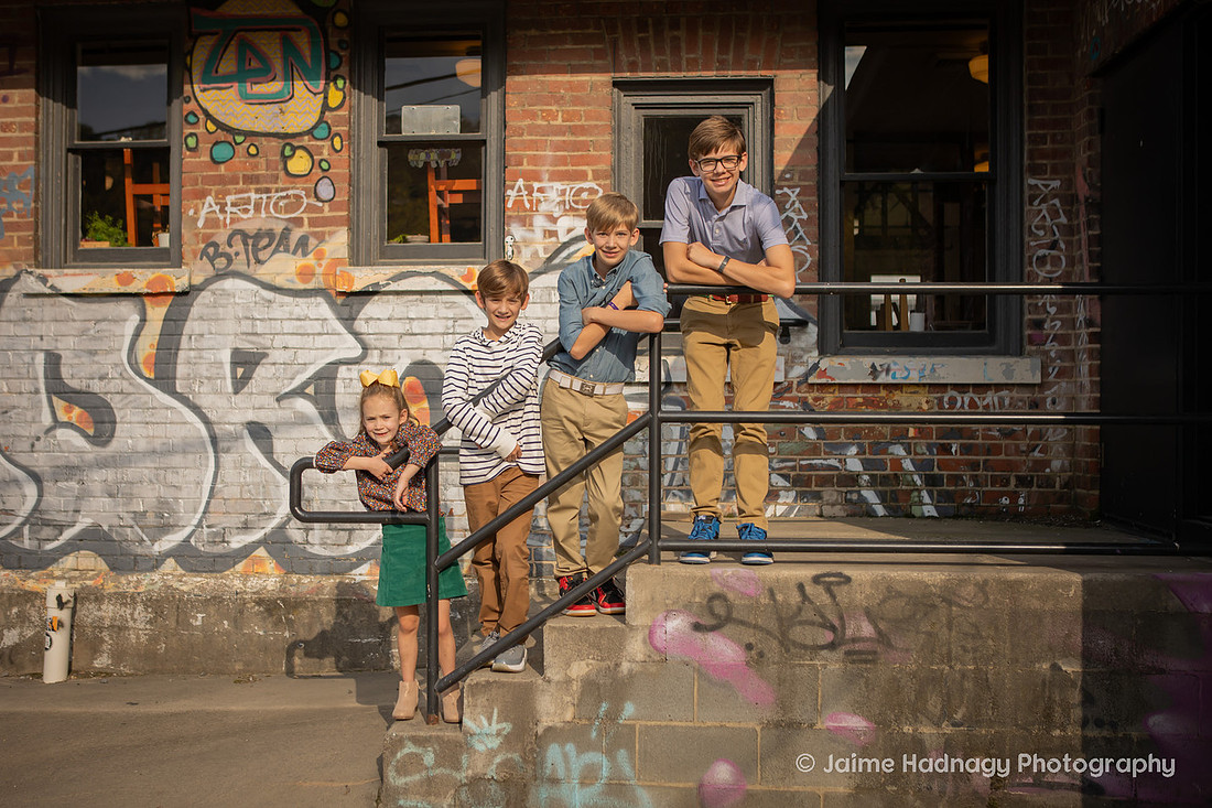 FUn Playful Outdoor Family Photos in the River Arts District Asheville