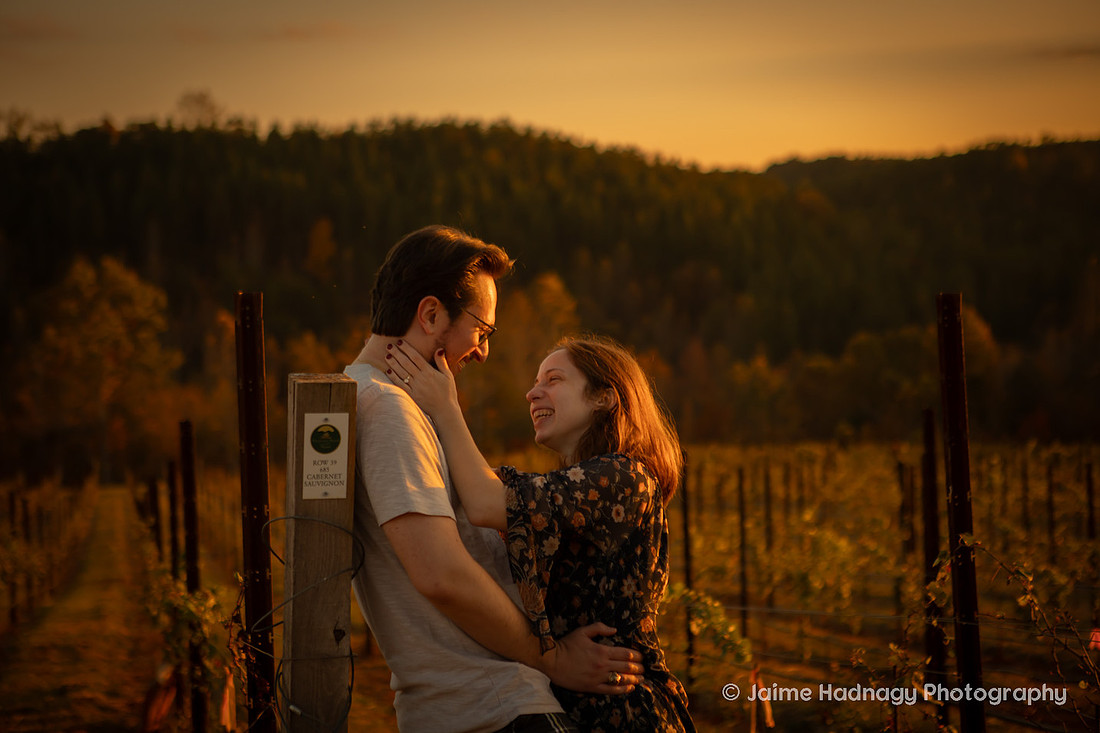 Sunset Engagement Photos at Mountain Brook Vineyards | Asheville Photographer
