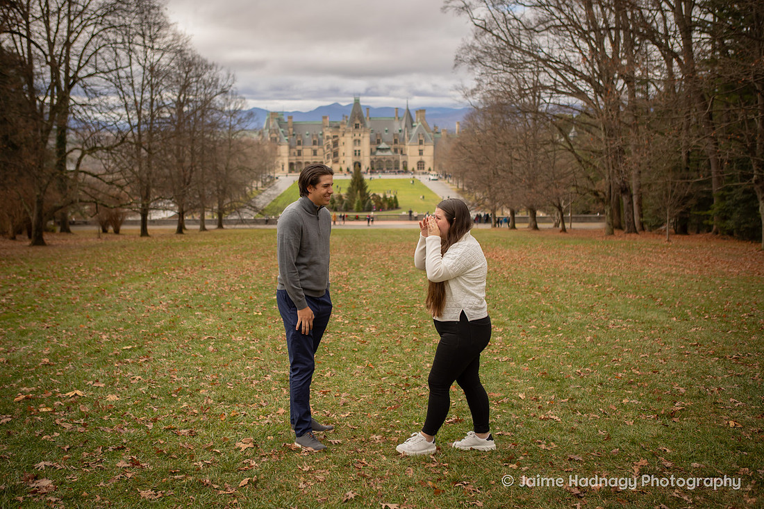 Surprise Proposal on Diana Hill at the Biltmore Estate | Asheville Engagement Photographer