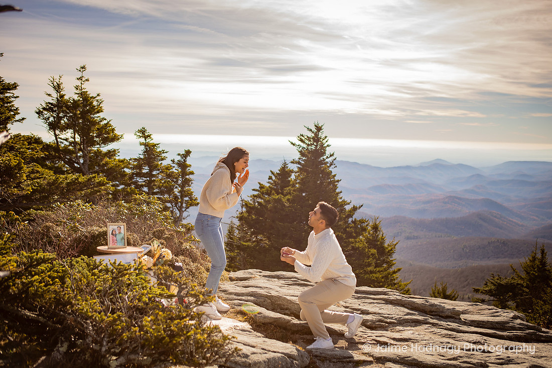 Engagement Set up at Mile High Swinging Bridge in Grandfather Mountian | Asheville Proposal Photographer 