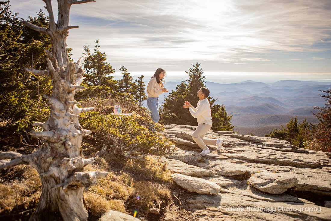 Engagement Set up at Mile High Swinging Bridge in Grandfather Mountian | Asheville Proposal Photographer 