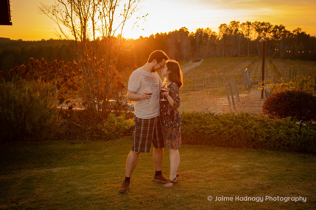 Sunset Engagement Photos at Mountain Brook Vineyards | Asheville Photographer