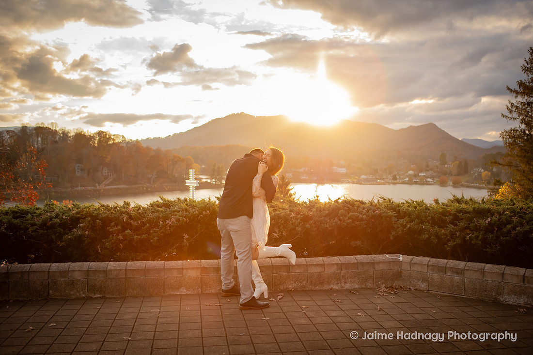 Bride and Groom at Inspiration Point Lake Junaluska | Wedding Photographer