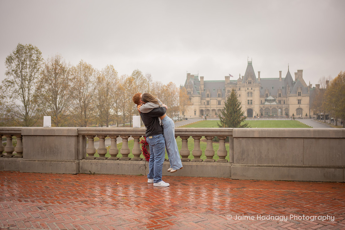 Surprise Proposal at the Biltmore Estate on a rainy day | Asheville Engagement Photographer