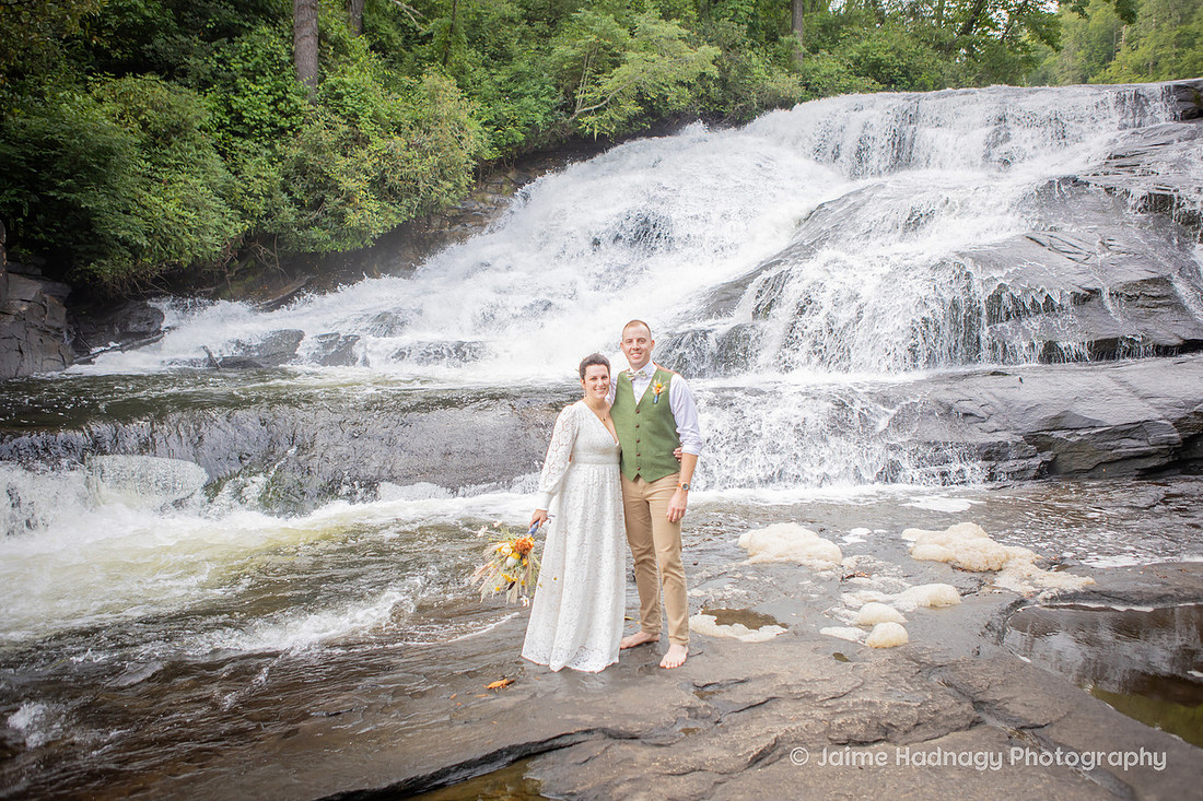 Beautiful Waterfall Wedding Yellow and Green Colors | Asheville Adventure Elopement Photographer