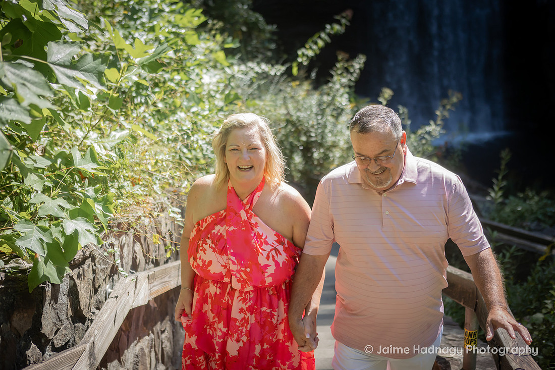 Couples Photos at Looking Glass Falls | red Wedding Dress