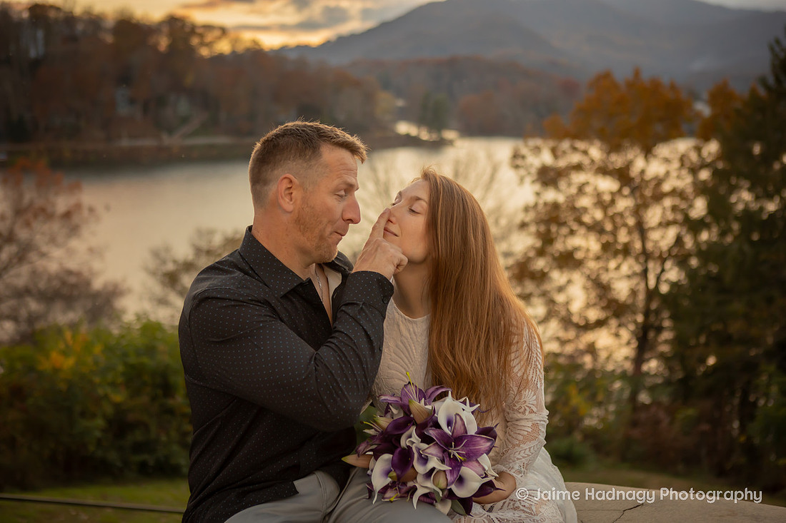 Bride and Groom at Inspiration Point Lake Junaluska | Wedding Photographer