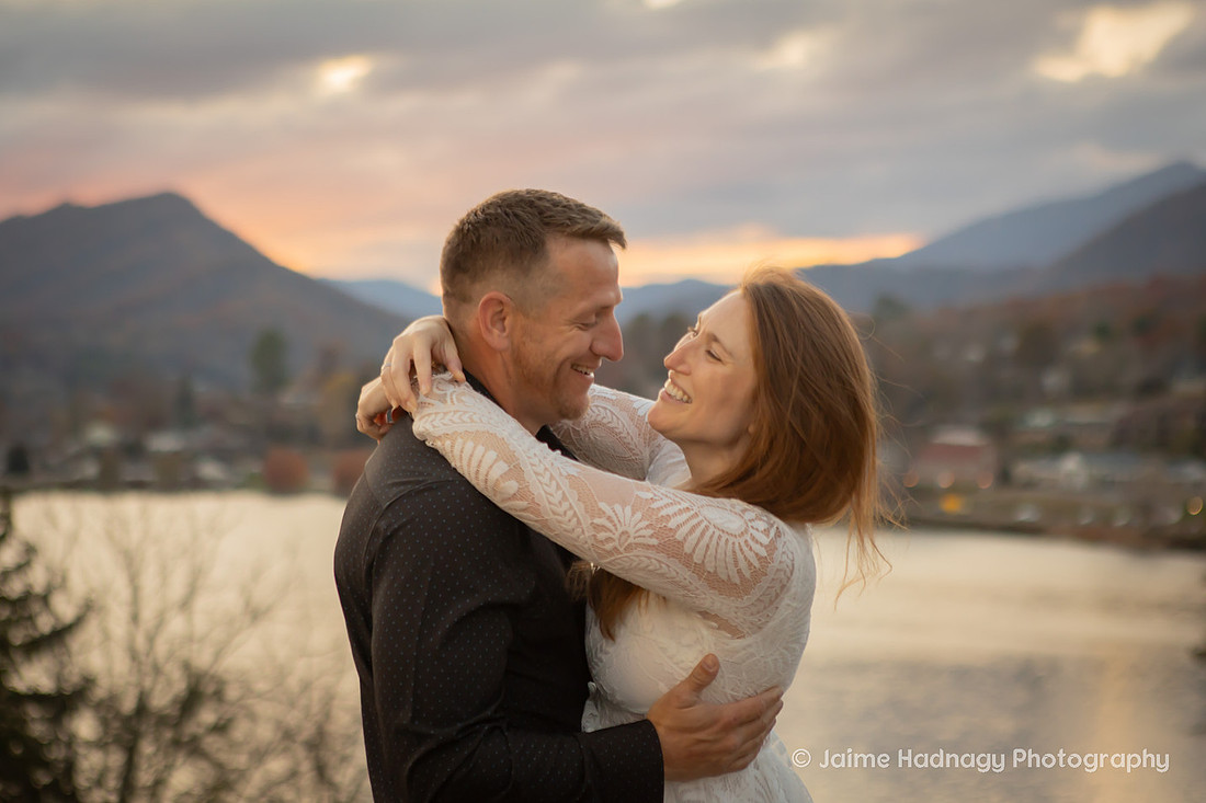 Sunset Wedding Photos at Lake Junaluska | Asheville Elopement Photographer