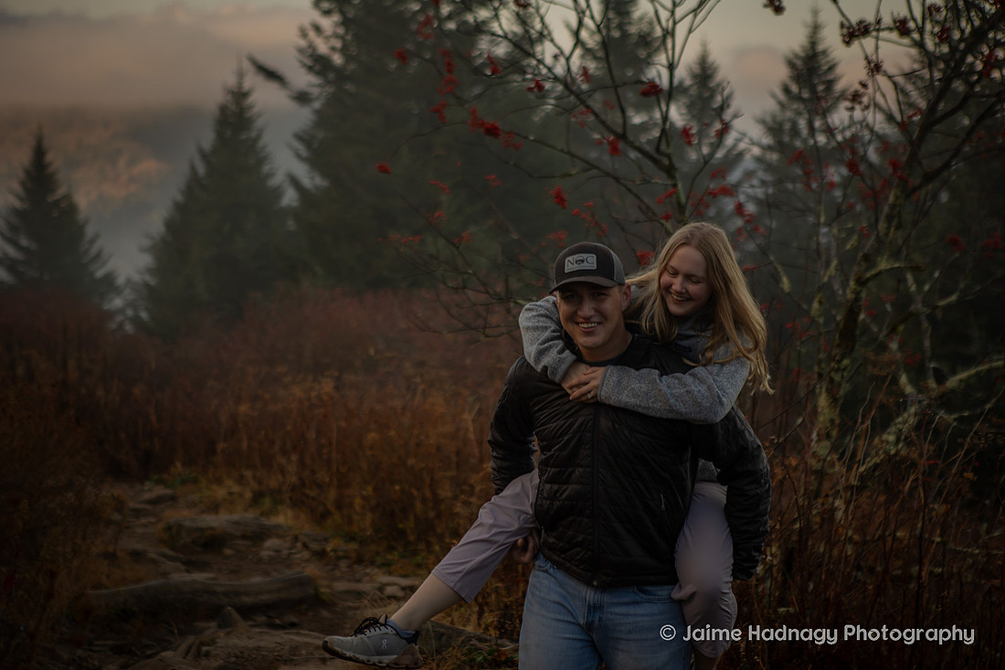 Early Morning Hiking Proposal at Waterrock Knob | WNC Engagement Photographer