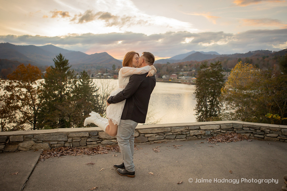 Sunset Wedding Photos at Lake Junaluska | Asheville Elopement Photographer