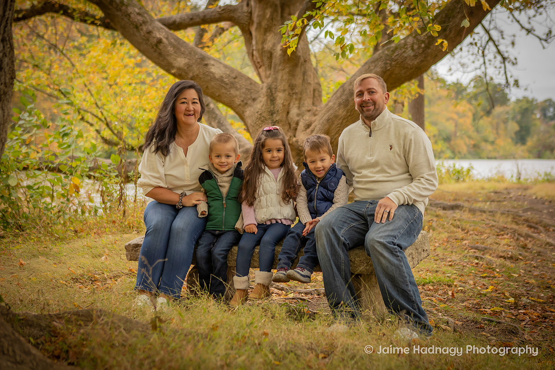 Outdoor Family Photos in Asheville with 4 Year Old Triplets