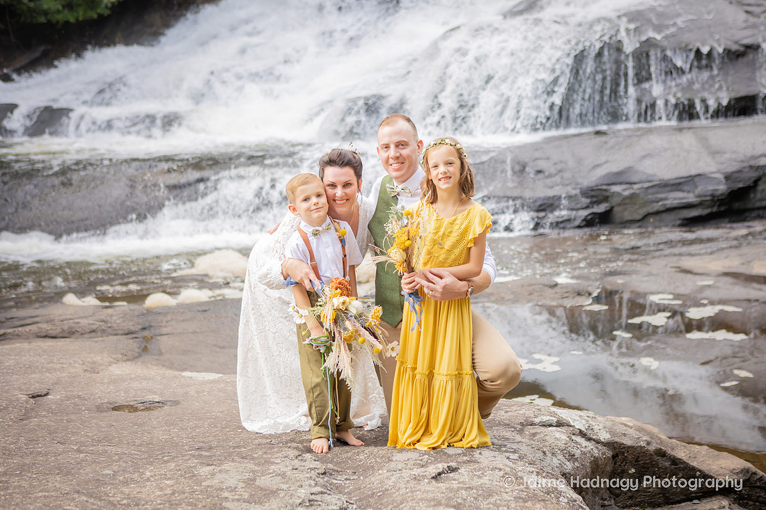 Beautiful Waterfall Wedding Yellow and Green Colors | Asheville Adventure Elopement Photographer