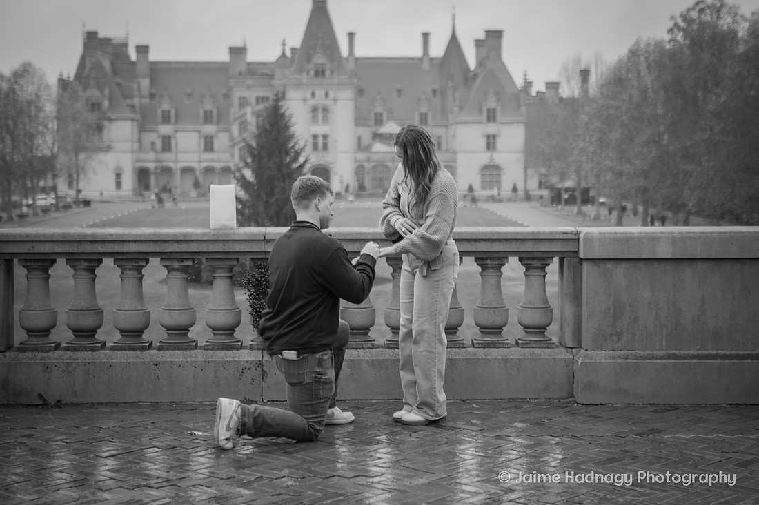 Surprise Proposal at the Biltmore Estate on a rainy day | Asheville Engagement Photographer