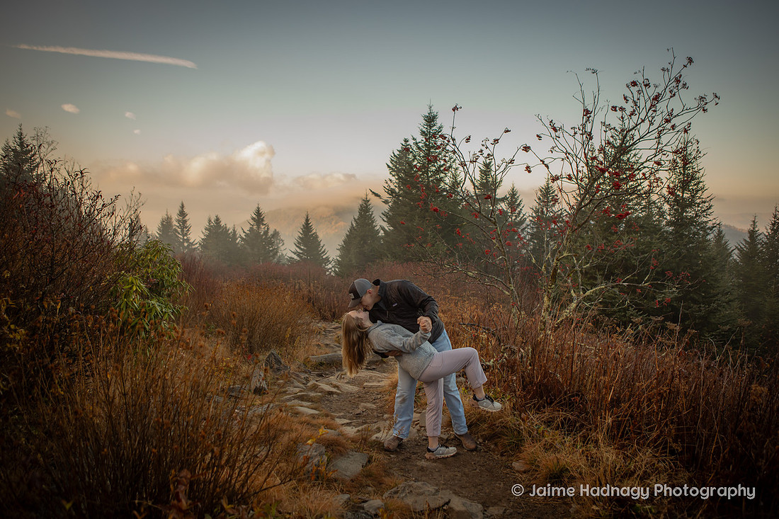 Early Morning Hiking Proposal at Waterrock Knob | WNC Engagement Photographer