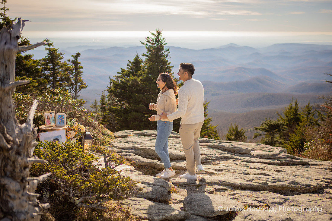 Engagement Set up at Mile High Swinging Bridge in Grandfather Mountian | Asheville Proposal Photographer 