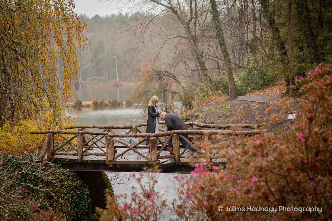 Surprise Proposal in the Rain at The Biltmore Bass Pond | Engagement Photography
