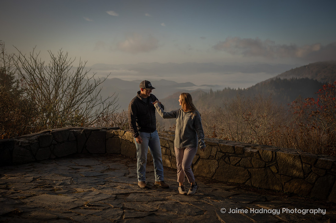 Early Morning Hiking Proposal at Waterrock Knob | WNC Engagement Photographer