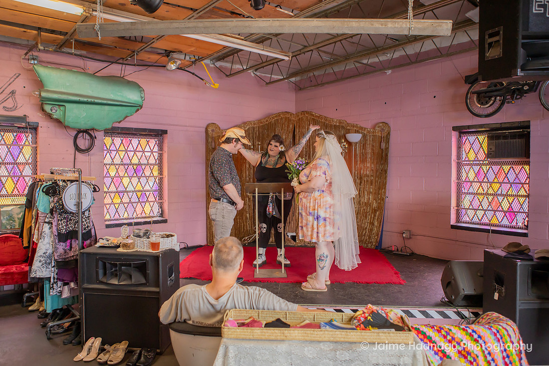 Eclectic Elopement at Fleetwoods Rock N Roll Chapel | Asheville Wedding Photographer