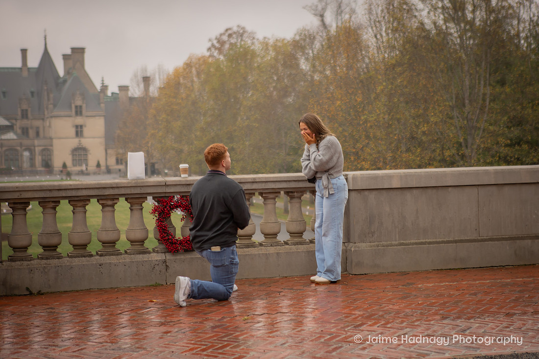 Surprise Proposal at the Biltmore Estate on a rainy day | Asheville Engagement Photographer
