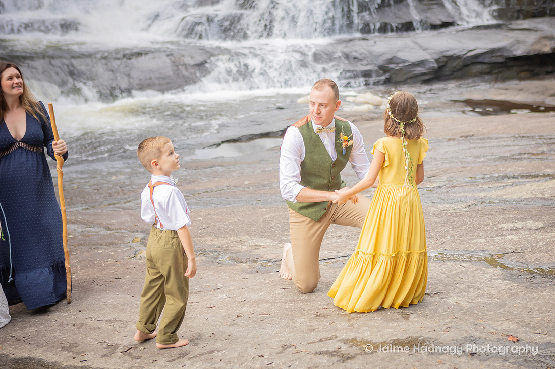 Beautiful Waterfall Wedding Yellow and Green Colors | Asheville Adventure Elopement Photographer