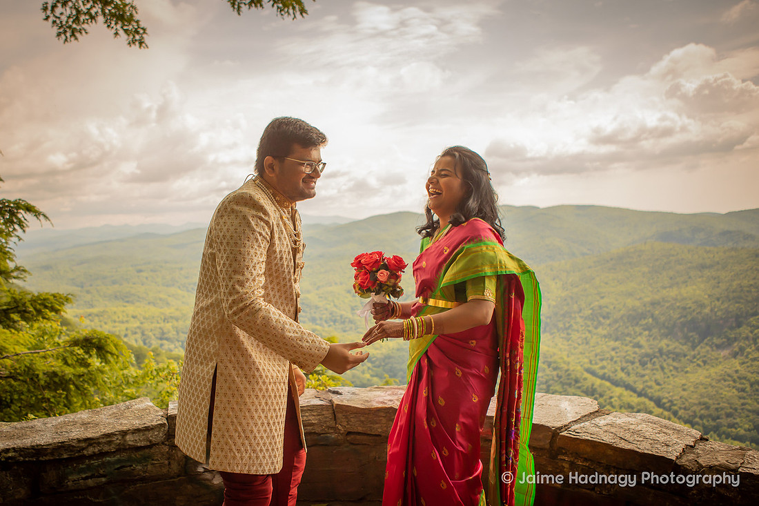 Beautiful Indian Small Wedding Ceremony on Blue Ridge Parkway | North Carolina Elopement Photographer