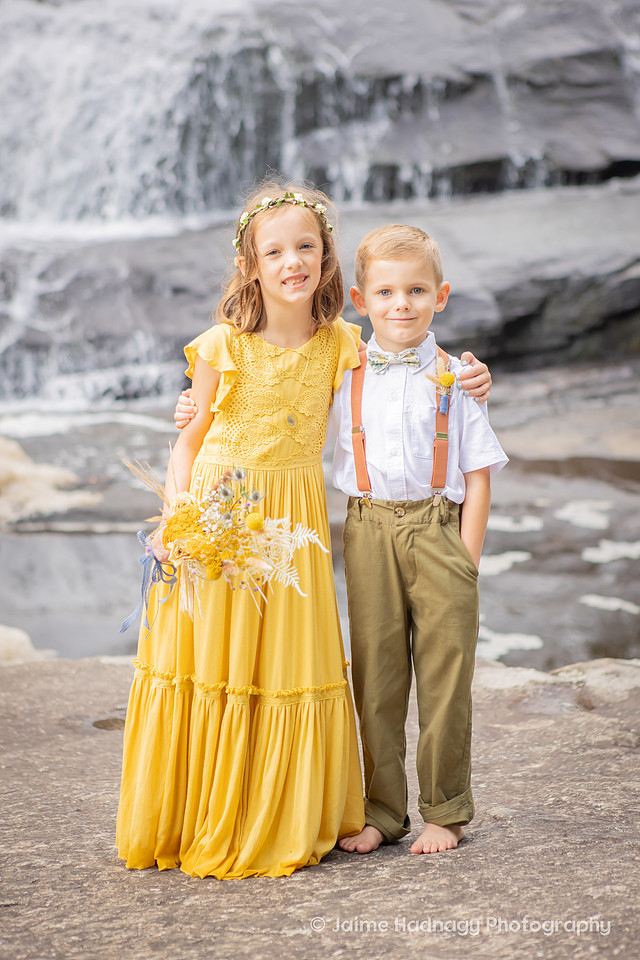 Beautiful Waterfall Wedding Yellow and Green Colors | Asheville Adventure Elopement Photographer