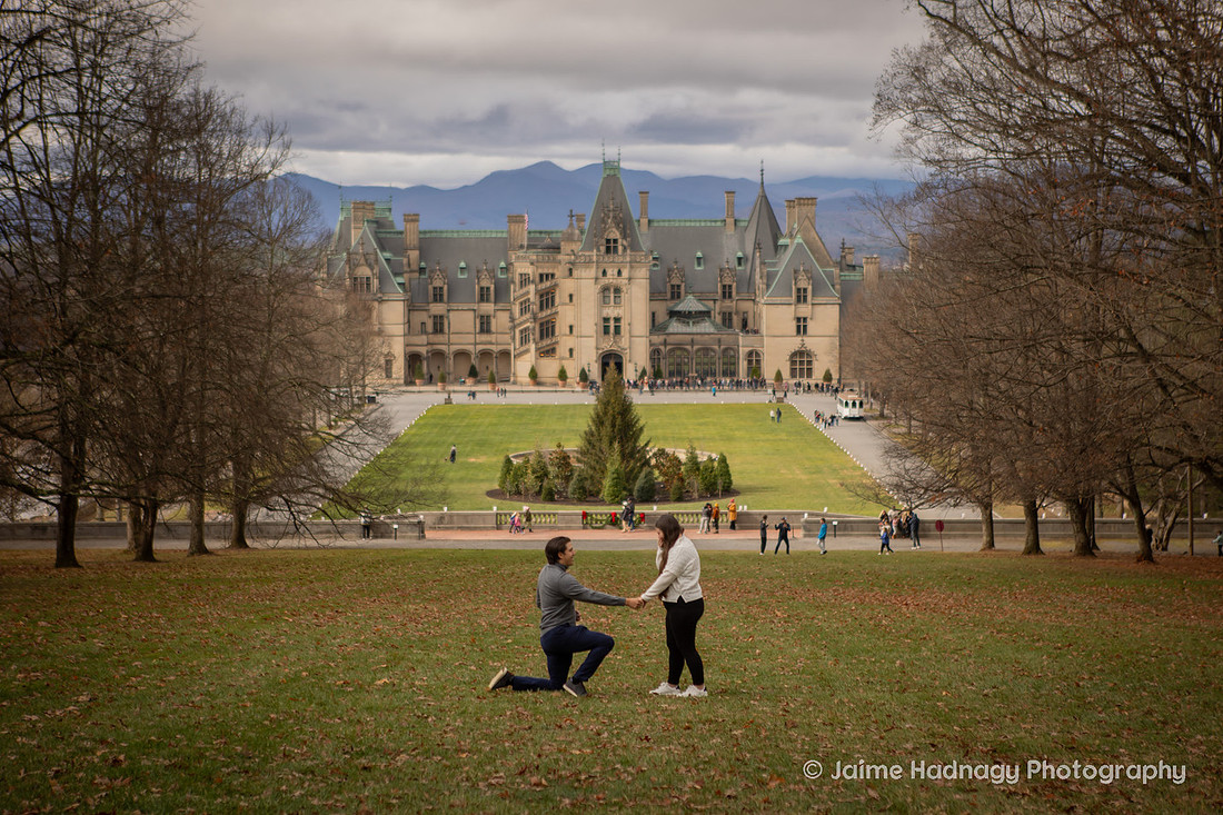 Surprise Proposal on Diana Hill at the Biltmore Estate | Asheville Engagement Photographer