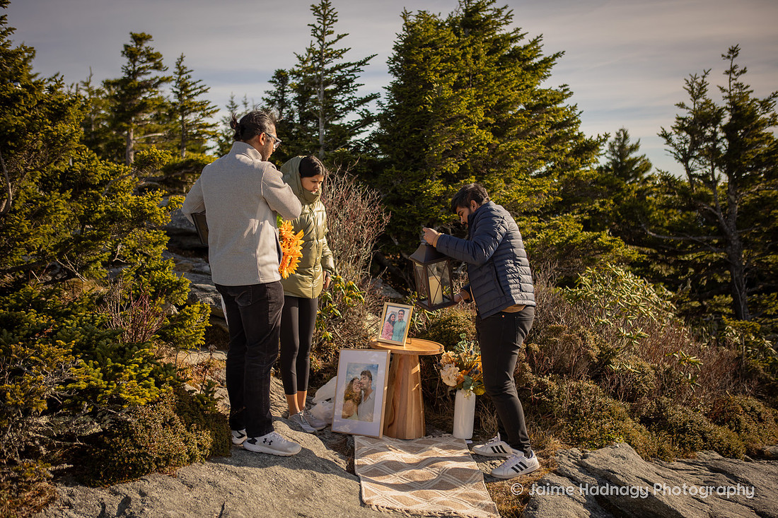 Engagement Set up at Mile High Swinging Bridge in Grandfather Mountian | Asheville Proposal Photographer 