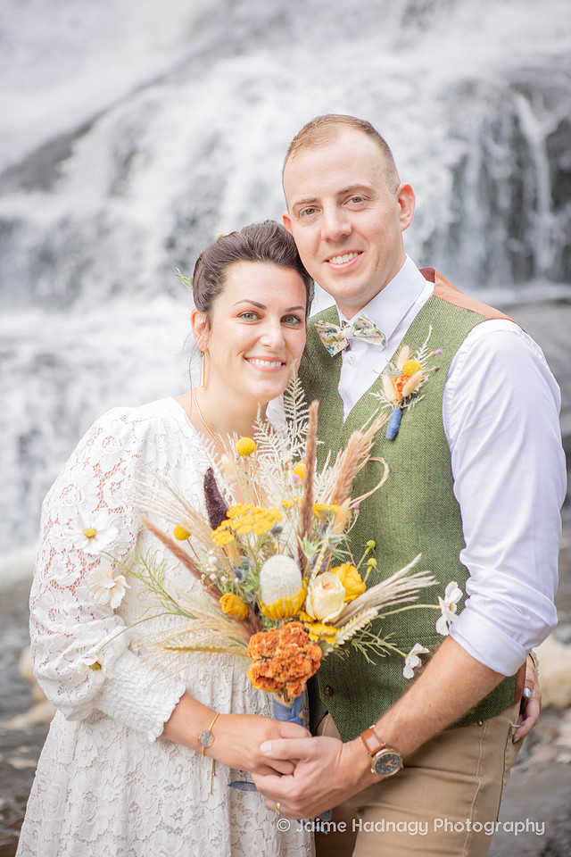 Beautiful Waterfall Wedding Yellow and Green Colors | Asheville Adventure Elopement Photographer