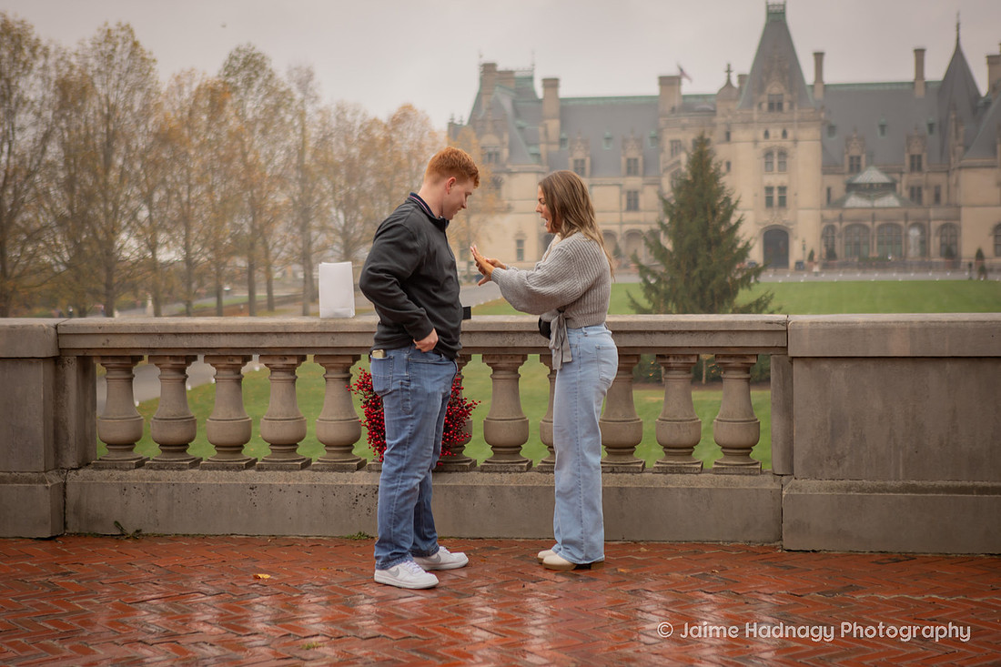 Surprise Proposal at the Biltmore Estate on a rainy day | Asheville Engagement Photographer