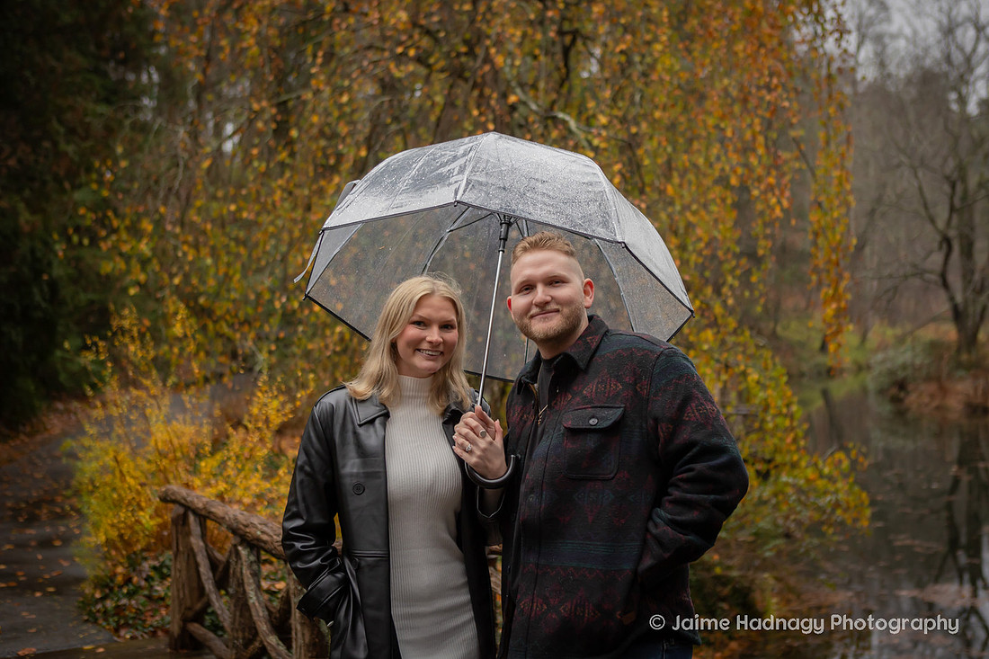 Surprise Proposal in the Rain at The Biltmore Bass Pond | Engagement Photography