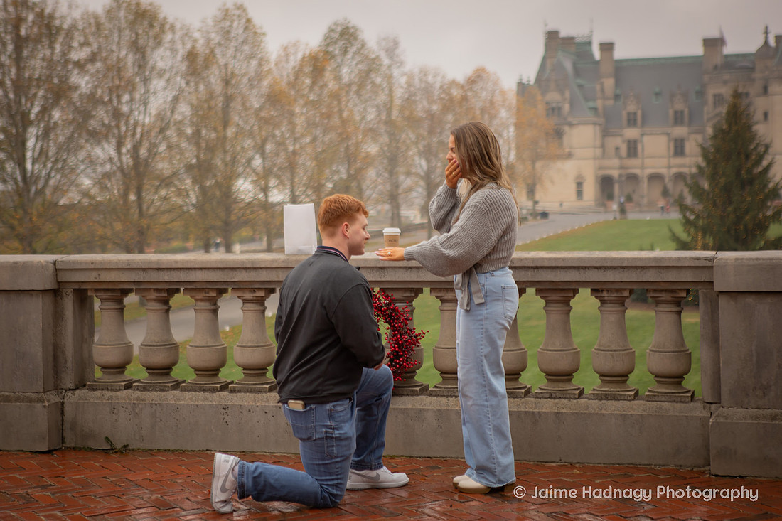 Surprise Proposal at the Biltmore Estate on a rainy day | Asheville Engagement Photographer