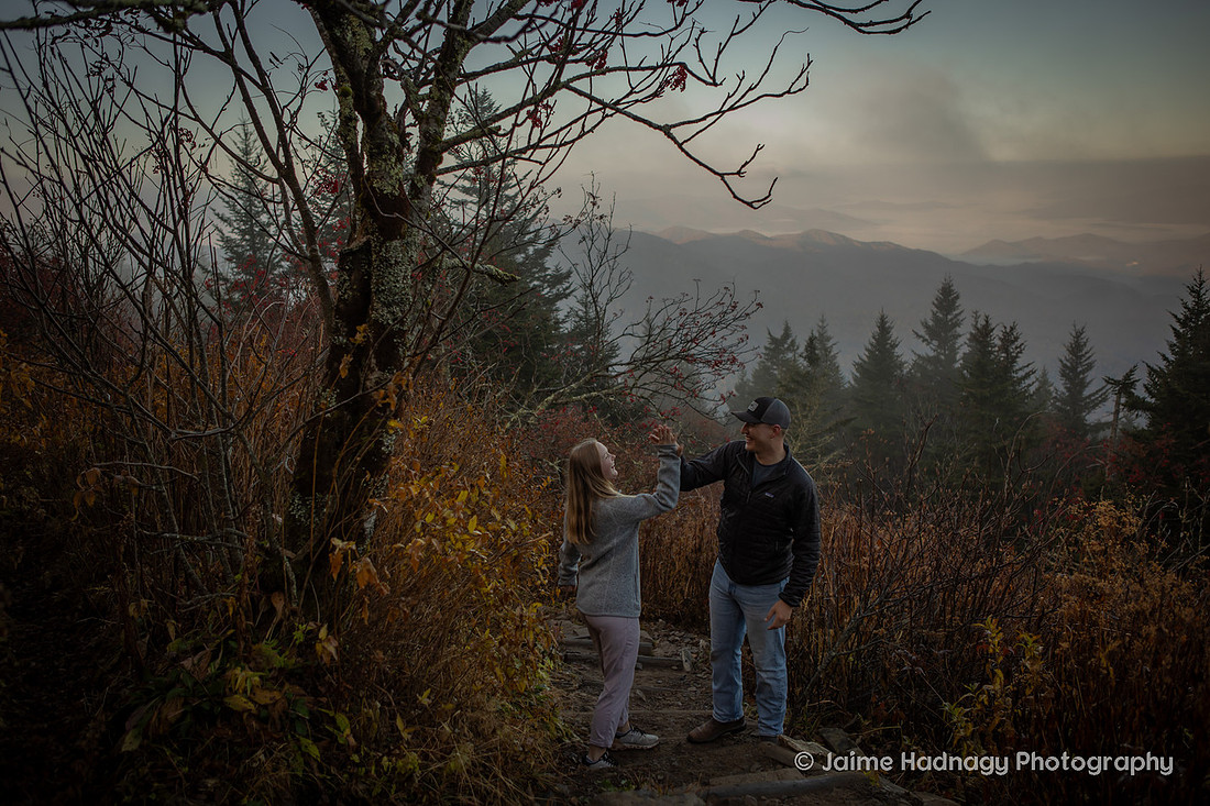 Early Morning Hiking Proposal at Waterrock Knob | WNC Engagement Photographer