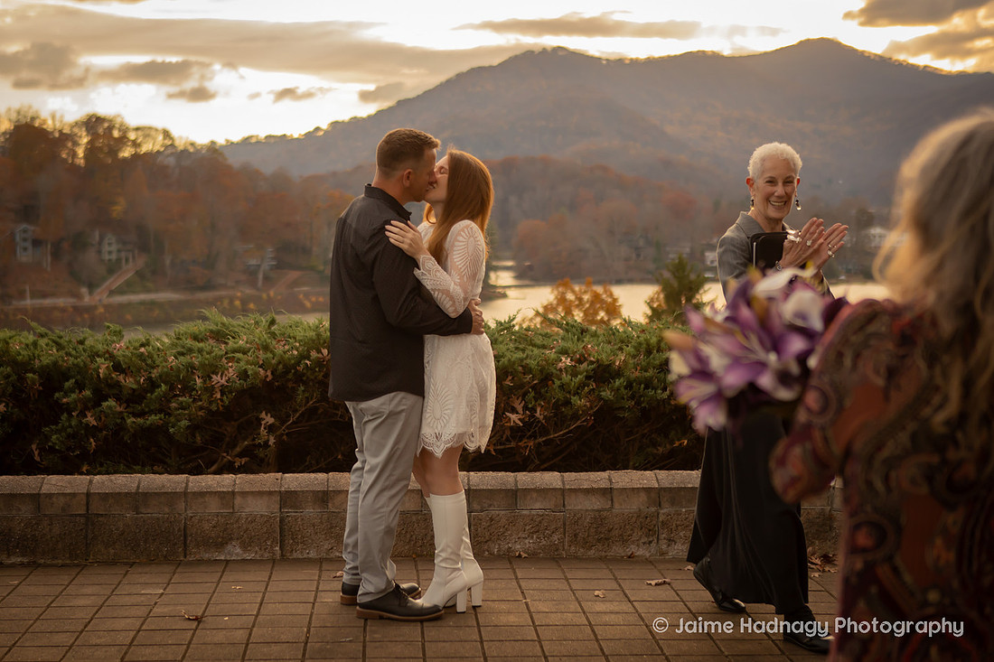Sunset Wedding at Lake Junaluska Inspritation Point | Asheville Photographer