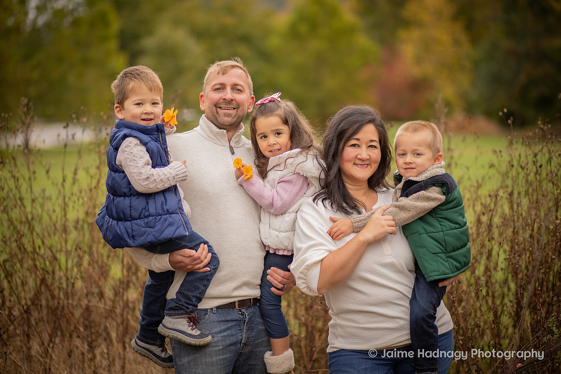 Outdoor Family Photos in Asheville with 4 Year Old Triplets