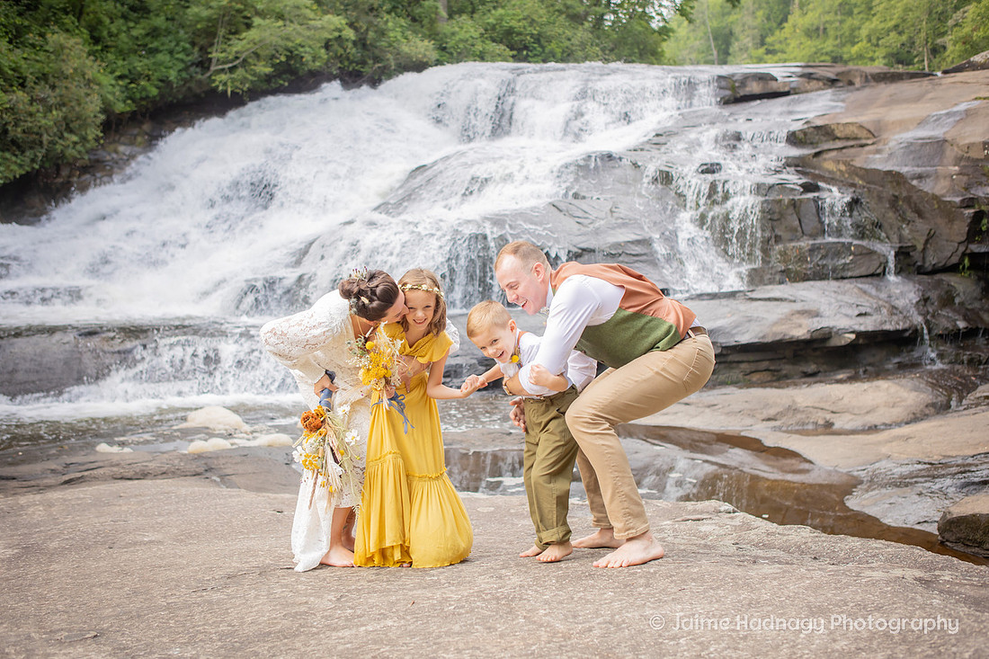 Beautiful Waterfall Wedding Yellow and Green Colors | Asheville Adventure Elopement Photographer