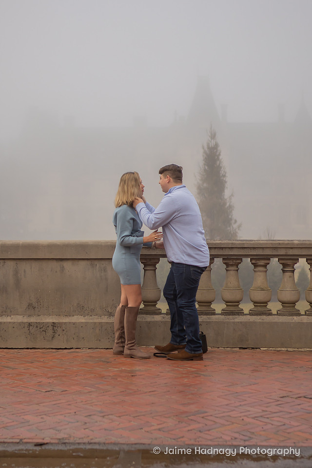 Biltmore Estate Engagement Photos in the fog