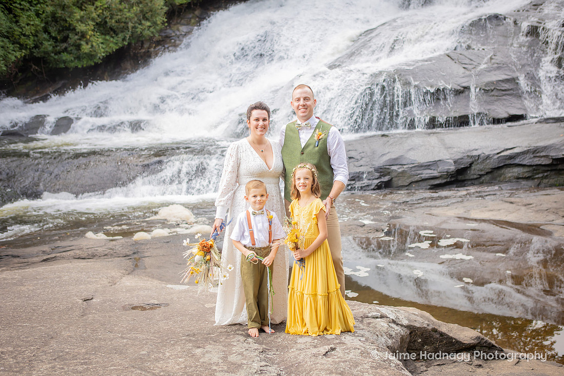 Beautiful Waterfall Wedding Yellow and Green Colors | Asheville Adventure Elopement Photographer