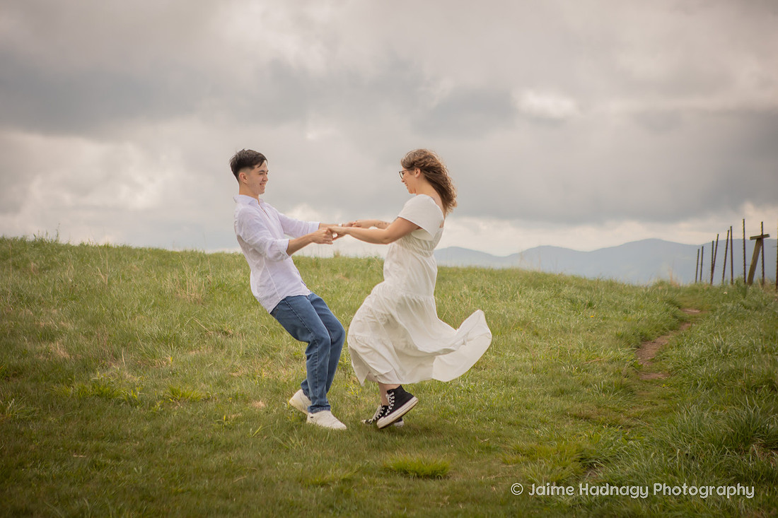 Playful Engagement Session in a field | Asheville Photographer
