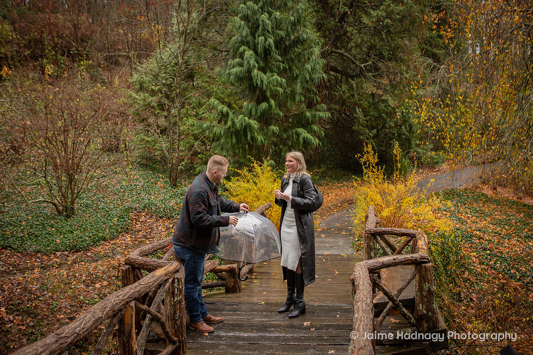 Surprise Proposal in the Rain at The Biltmore Bass Pond | Engagement Photography