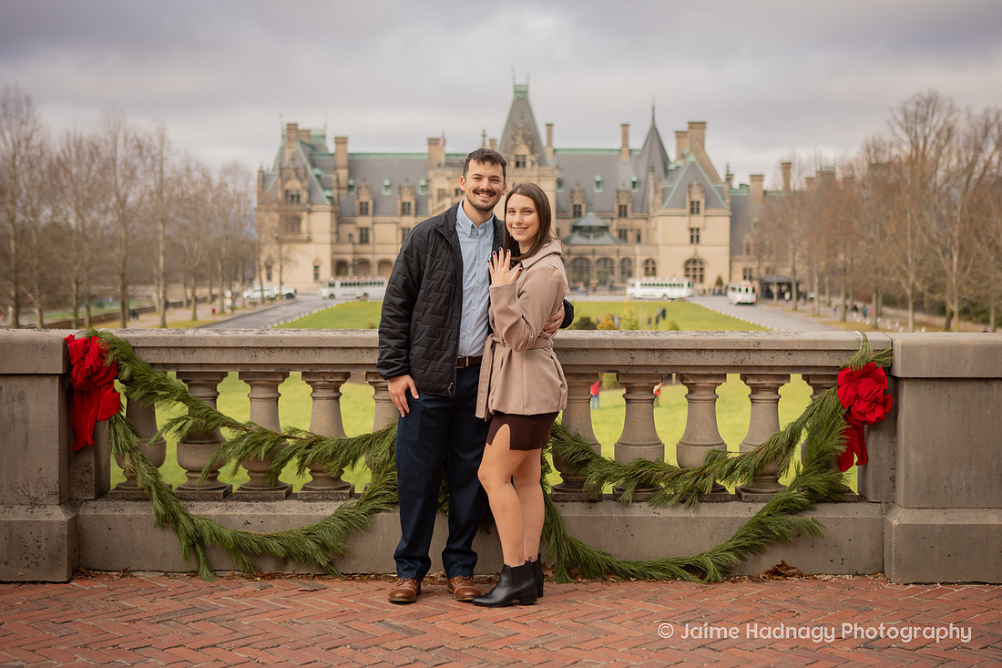 Engaged Couple in Front of the Biltmore House | Asheville Portrait Photographer