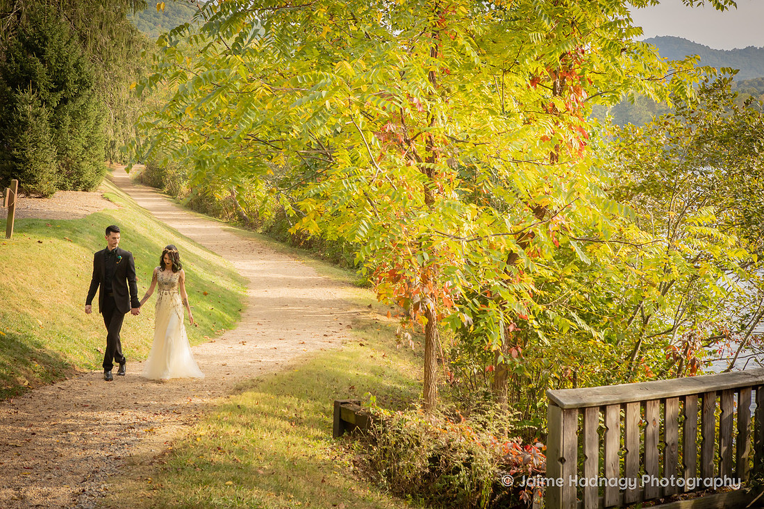 Bride and Groom Portraits by a lake | Asheville Photographer