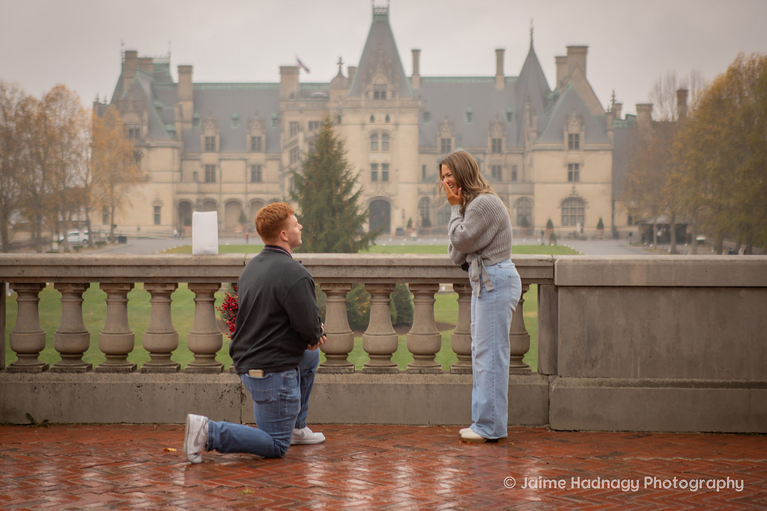 Surprise Proposal at the Biltmore Estate on a rainy day | Asheville Engagement Photographer