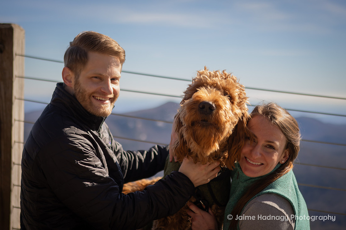 Couple with Dog on Mountain HIke in Cashiers