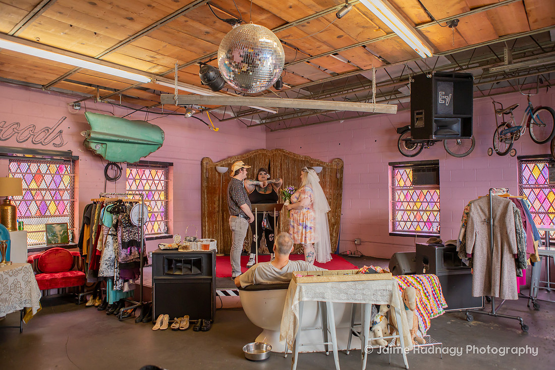 Eclectic Elopement at Fleetwoods Rock N Roll Chapel | Asheville Wedding Photographer